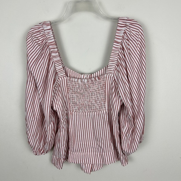 CAbi Red White Striped Puff Sleeve Button Front Long Sleeve Carnival Top S 5890 - Picture 3 of 7